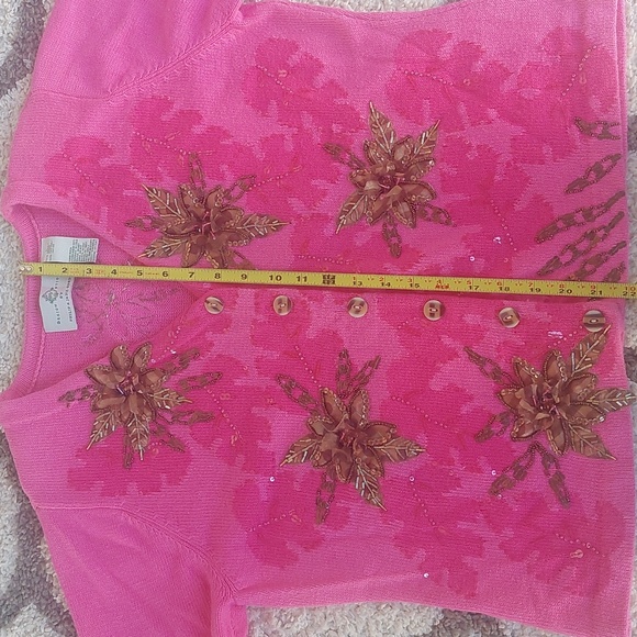 Design Options By Philip & Jane Vintage Pink Poinsettia cardigan sweater large - Picture 5 of 8